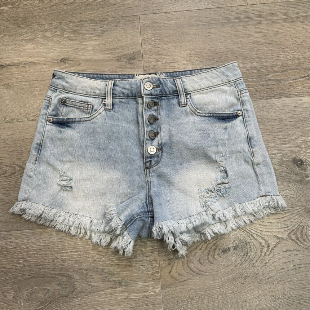 Altar’d State Blue Distressed Frayed Hem Jean Shorts Size 27 or 5 Holes‎